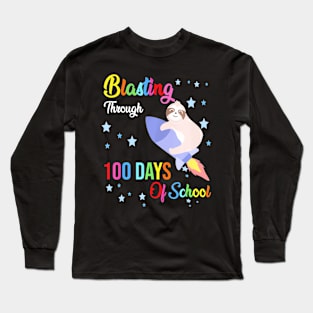 Sloth Blasting Through 100 Days Of School 100Th Day Boy Girl Long Sleeve T-Shirt